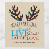 Festive Reindeer Antlers, kerstwijn-labie Wijn Etiket (Enkel label)
