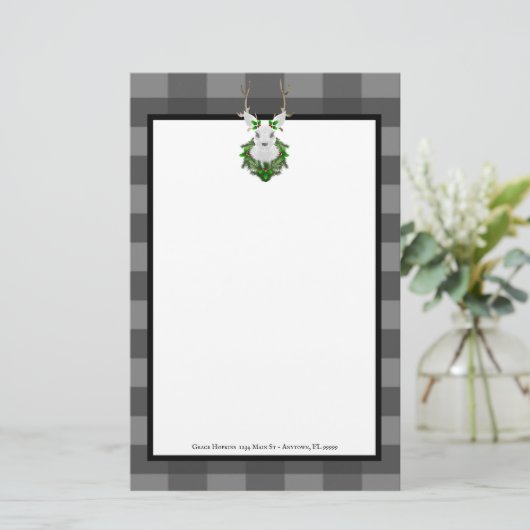Festive Reindeer Buffalo Pset Personalized Briefpapier (Staand voorkant)