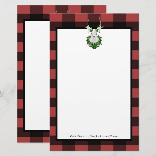 Festive Reindeer Buffalo Pset Personalized Briefpapier (Voorkant / Achterkant)