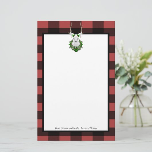 Festive Reindeer Buffalo Pset Personalized Briefpapier (Staand voorkant)