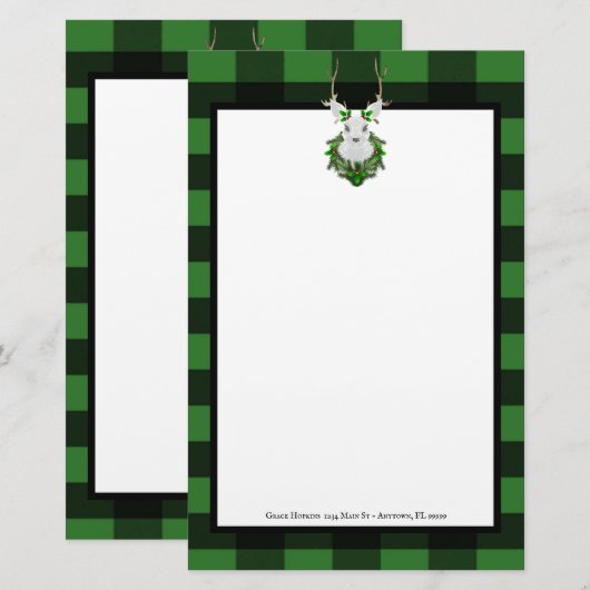 Festive Reindeer Buffalo Pset Personalized Briefpapier (Voorkant / Achterkant)