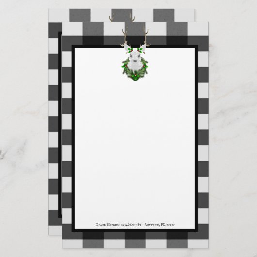 Festive Reindeer Buffalo Pset Personalized Briefpapier (Voorkant / Achterkant)