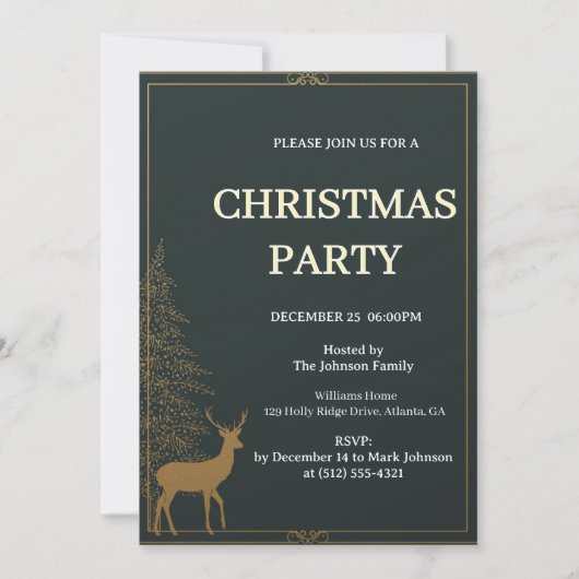 Festive Reindeer Christmas invitation Kaart (Voorkant)