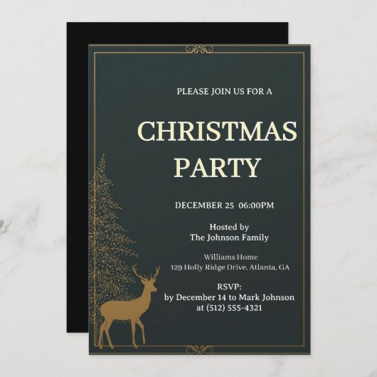 Festive Reindeer Christmas invitation Kaart (Voorkant / Achterkant)
