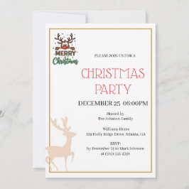 Festive Reindeer Christmas invitation Kaart