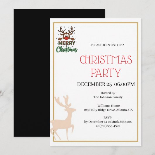 Festive Reindeer Christmas invitation Kaart (Voorkant / Achterkant)