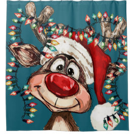 Festive Reindeer Christmas Shower Curtain Douchegordijn