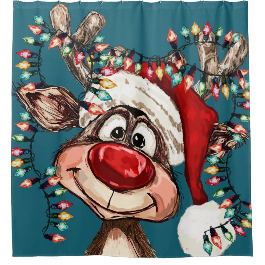 Festive Reindeer Christmas Shower Curtain Douchegordijn (Voorkant)
