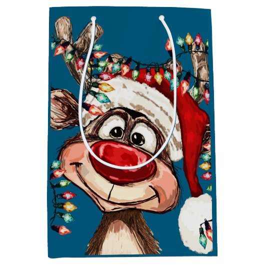 Festive Reindeer Christmas Shower Curtain Medium Cadeauzakje (Voorkant)