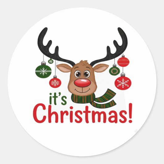 Festive Reindeer Face Cartoon Sticker (Voorkant)