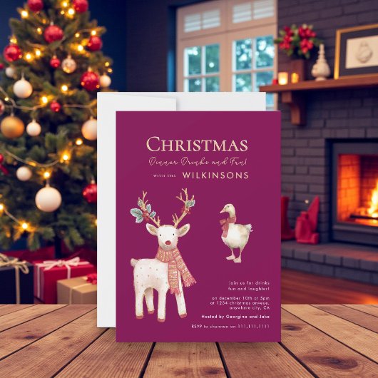 Festive  reindeer goose Watercolor  Holiday Party Kaart