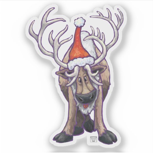 Festive Reindeer in een Santa Hat Sticker (Voorkant)