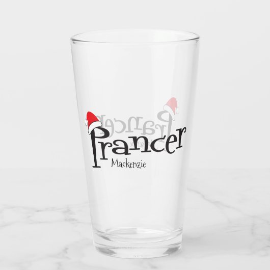 Festive Reindeer Prancer Santa Hat-kerstglas Glas (Achterkant)