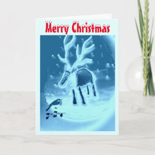 Festive Reindeer Robin Cute Snow Scene Feestdagen Kaart