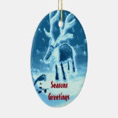 Festive Reindeer Robin Seasonal Keramisch Ornament (Rechts)