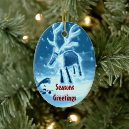 Festive Reindeer Robin Seasonal Keramisch Ornament