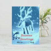 Festive Reindeer, Robin Seasons Greetings Feestdagenkaart (Staand voorkant)