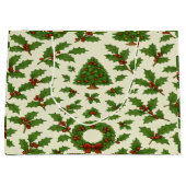 Festive Repeating Christmas Pattern Holly & Wreath Groot Cadeauzakje (Voorkant)