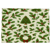 Festive Repeating Christmas Pattern Holly & Wreath Groot Cadeauzakje (Achterkant)