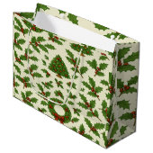 Festive Repeating Christmas Pattern Holly & Wreath Groot Cadeauzakje (Voorkant Gekanteld)