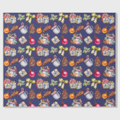 Festive retro blue vintage-kerstpatroon cadeaupapier (Vlak)