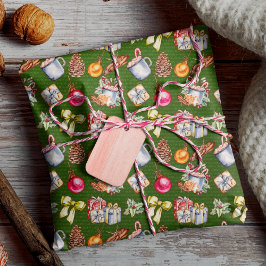 Festive retro green vintage-kerstpatroon cadeaupapier
