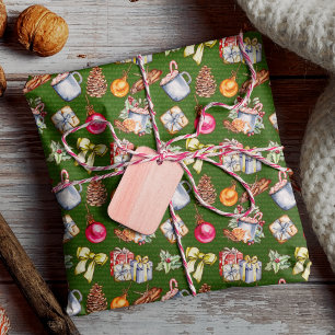 Festive retro green vintage-kerstpatroon cadeaupapier