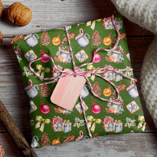 Festive retro green vintage-kerstpatroon cadeaupapier
