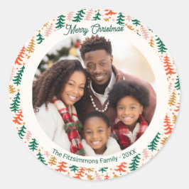 Festive Retro Holiday Tree Photo  Ronde Sticker