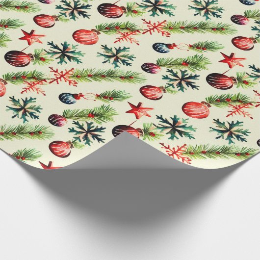 Festive retro kerstfeestbommen cadeaupapier (Hoek)