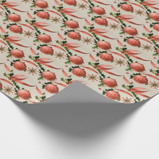 Festive retro kerstfeestbommen cadeaupapier (Hoek)