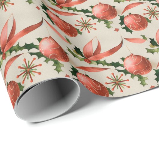 Festive retro kerstfeestbommen cadeaupapier (Rol Hoek)