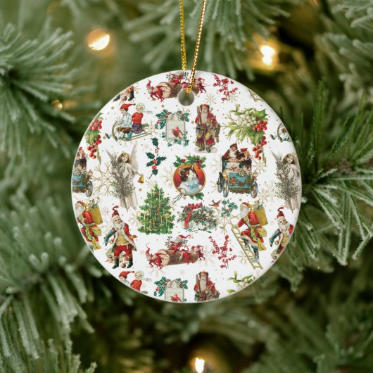 Festive Retro Kerstfeestdag Keramisch Ornament (Boom)