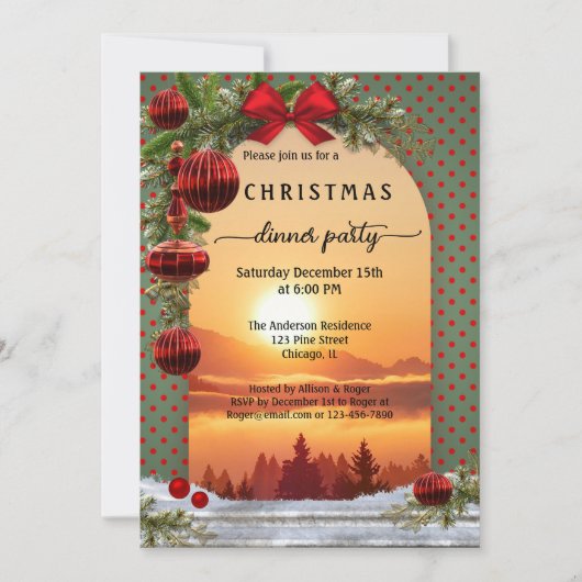 Festive Retro Kerstmis Uitnodiging voor feestdagen (Voorkant)