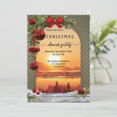 Festive Retro Kerstmis Uitnodiging voor feestdagen (Staand voorkant)