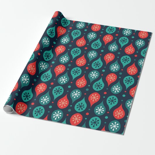 Festive Retro Mid-Century Mod Geometric Green Red Cadeaupapier (Uitgerold)