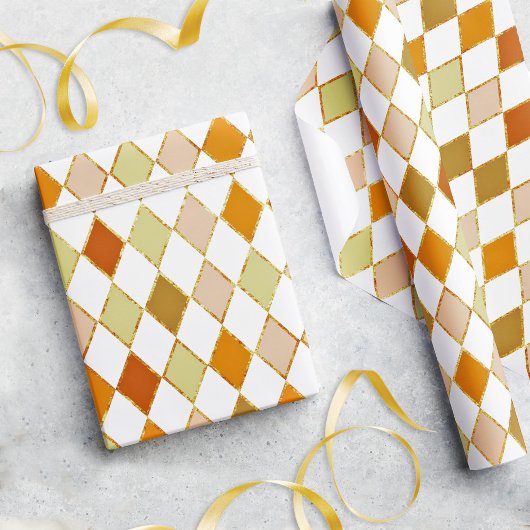 Festive Retro Orange Beige Diamond Pattern Cadeaupapier