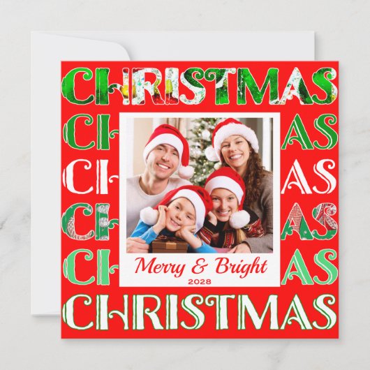  Festive Retro Red Green Christmas Photo Feestdagenkaart (Voorkant)