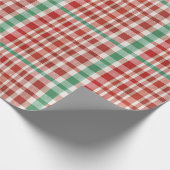 Festive Retro Red Green Textured Plaid Cadeaupapier (Hoek)