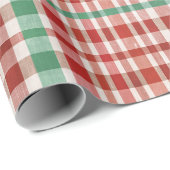 Festive Retro Red Green Textured Plaid Cadeaupapier (Rol Hoek)