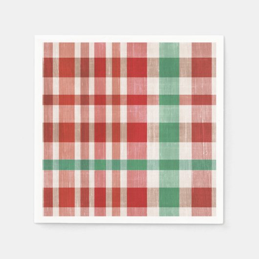Festive Retro Red Green Textured Plaid  Servet (Voorkant)