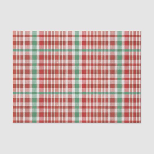 Festive Retro Red Green Textured Plaid Tissuepapier (Voorkant)
