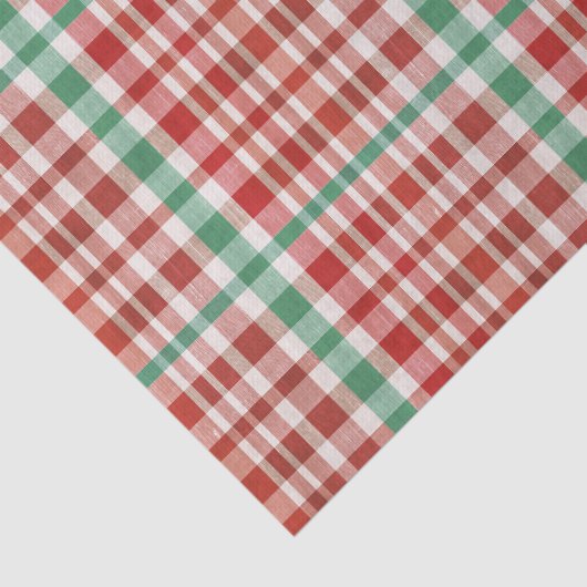 Festive Retro Red Green Textured Plaid  Tissuepapier (Detail)