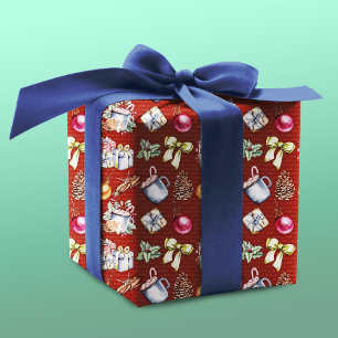 Festive retro red vintage patroon cadeaupapier