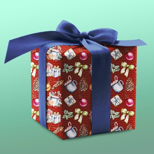 Festive retro red vintage patroon cadeaupapier