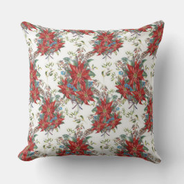 Festive Rich Red Poinsettia Flower Square Pillow Buitenkussen