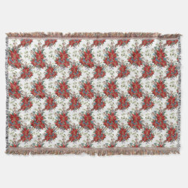 Festive Rich Red Poinsettia Flower Throw Blanket Deken