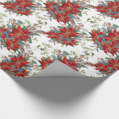Festive Rich Red Poinsettia flower Wrapping Paper Cadeaupapier (Hoek)