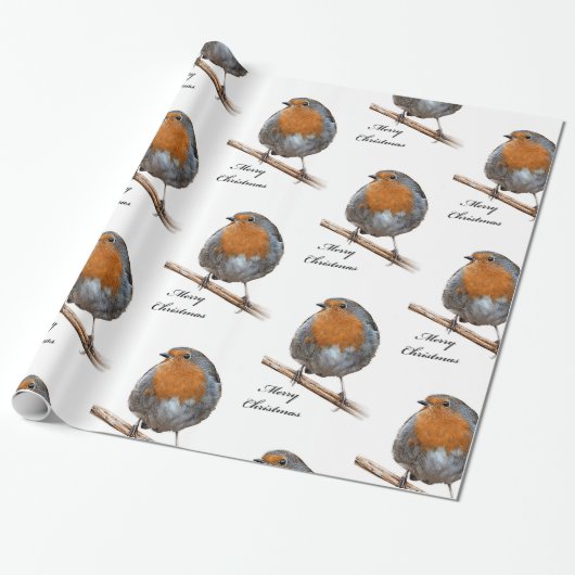 Festive Robin bird Cadeaupapier (Uitgerold)