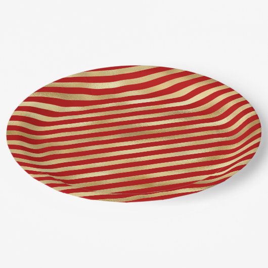 Festive rode en gouden diagonale strepen papieren bordje (Gekanteld)